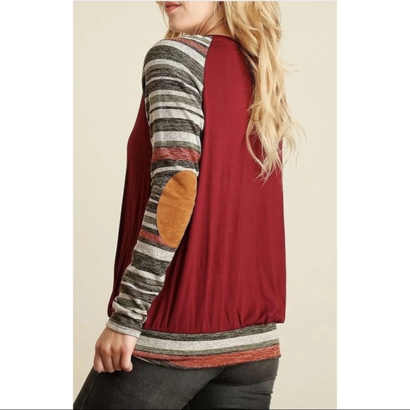Burgundy Elbow Patch Long Sleeve Top - Picture 3 of 5